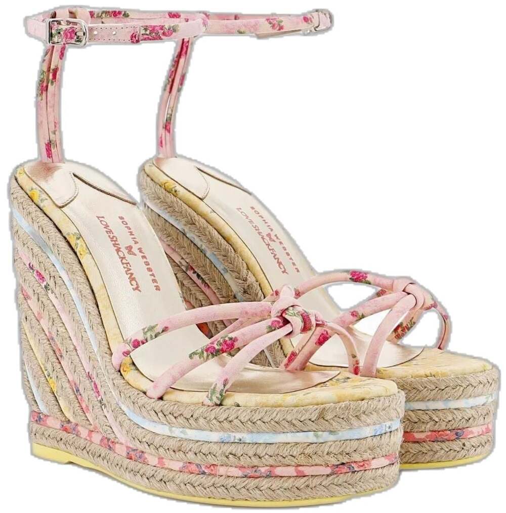 Sophia Webster x LoveShackFancy Alina Floral-Print Espadrille Wedges